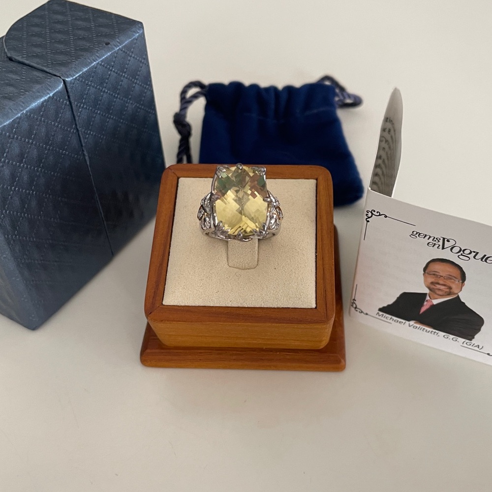 Michael Valitutti 925SS/18K Palladium Lemon Quartz and White sapphire ring S 7